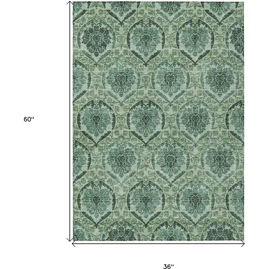 Fern Green And Emerald Medallion Washable Indoor Outdoor Area Rug Photo 3