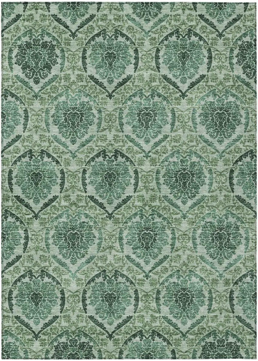 Fern Green And Emerald Medallion Washable Indoor Outdoor Area Rug Photo 2