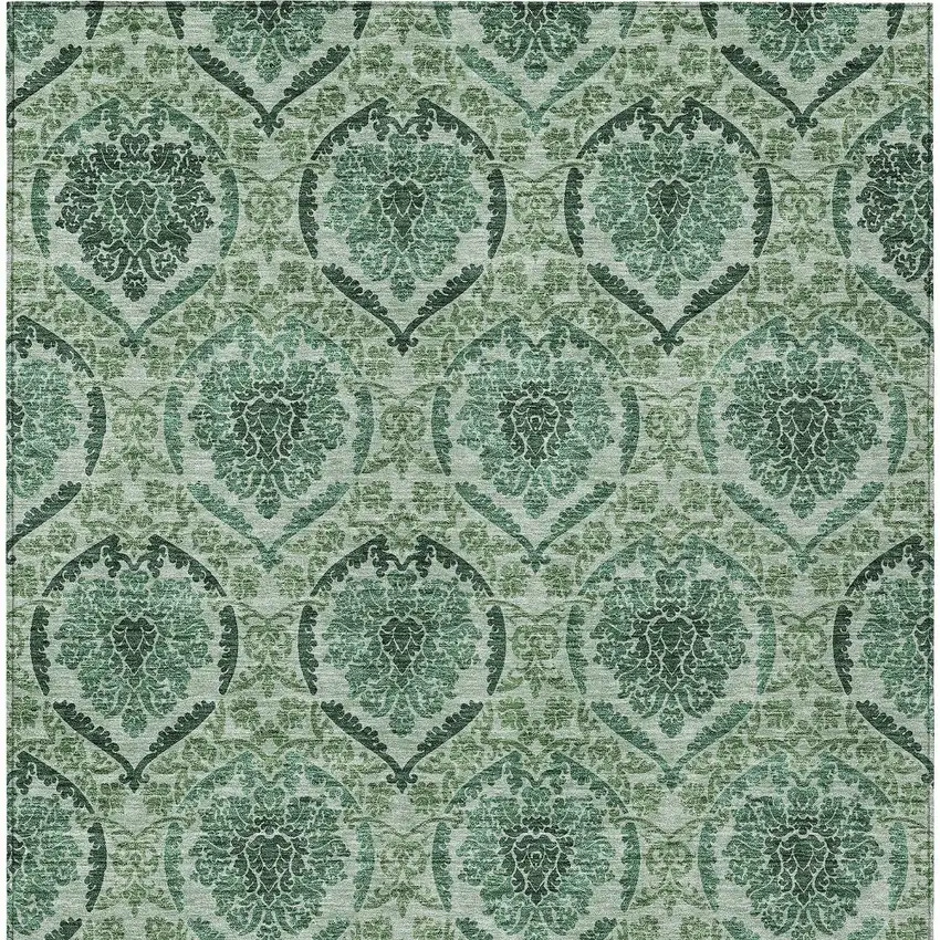 Fern Green And Emerald Medallion Washable Indoor Outdoor Area Rug Photo 7