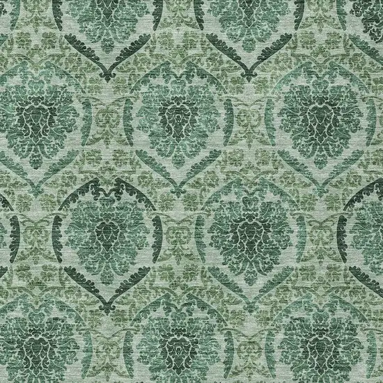 Fern Green And Emerald Medallion Washable Indoor Outdoor Area Rug Photo 6
