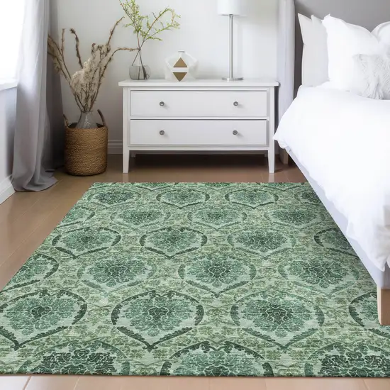 Fern Green And Emerald Medallion Washable Indoor Outdoor Area Rug Photo 9