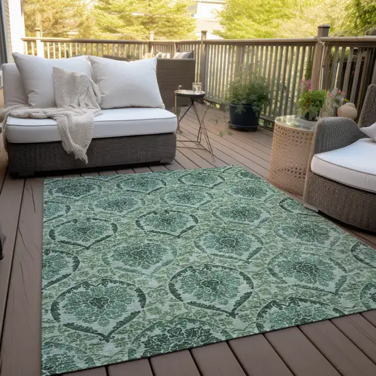 Fern Green And Emerald Medallion Washable Indoor Outdoor Area Rug Photo 8