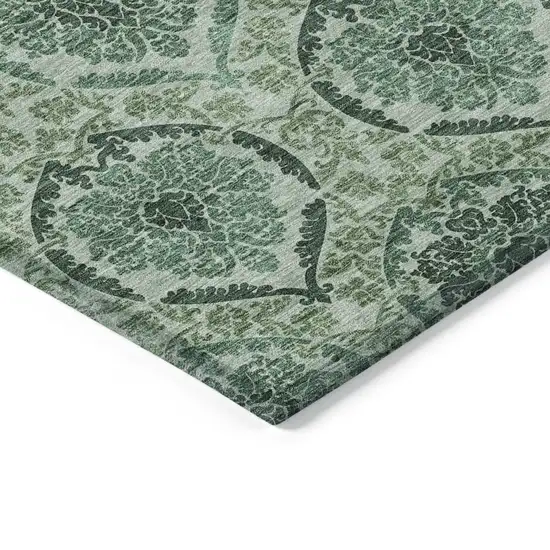 Fern Green And Emerald Medallion Washable Indoor Outdoor Area Rug Photo 5