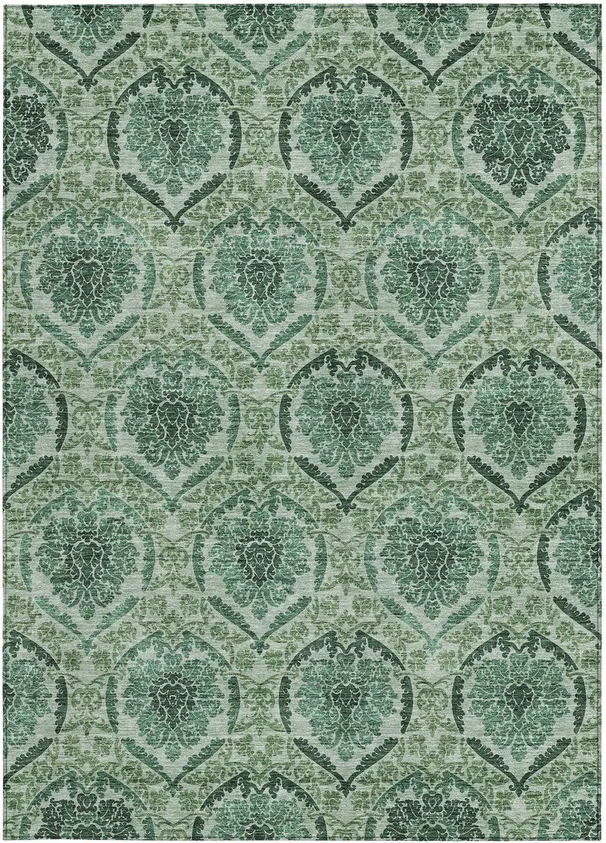 Fern Green And Emerald Medallion Washable Indoor Outdoor Area Rug Photo 7
