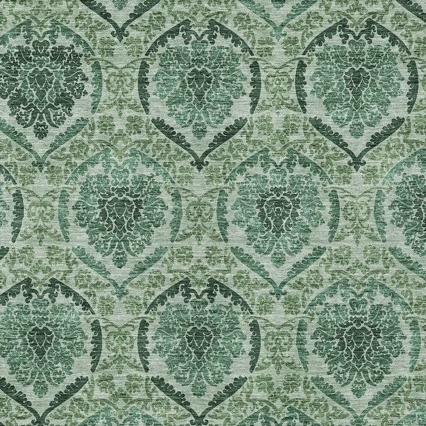 Fern Green And Emerald Medallion Washable Indoor Outdoor Area Rug Photo 6