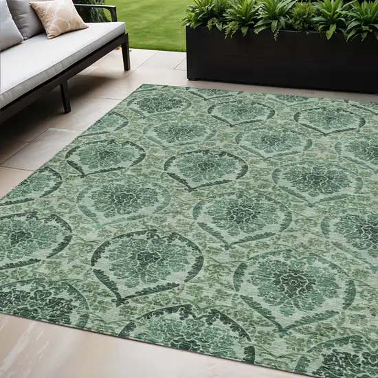 Fern Green And Emerald Medallion Washable Indoor Outdoor Area Rug Photo 1