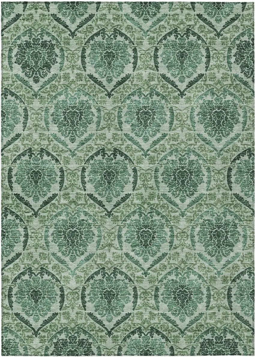 Fern Green And Emerald Medallion Washable Indoor Outdoor Area Rug Photo 2