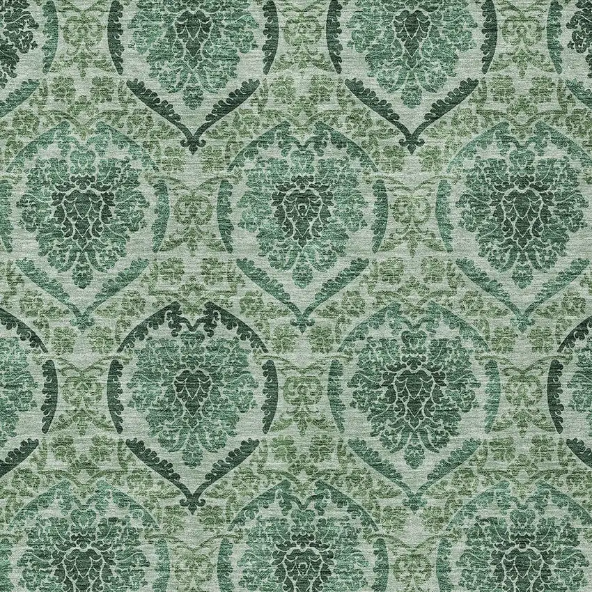 Fern Green And Emerald Medallion Washable Indoor Outdoor Area Rug Photo 6