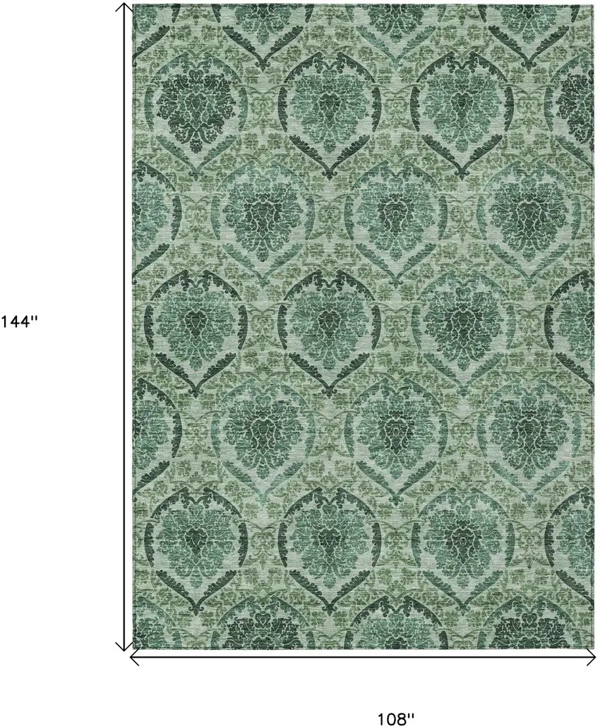 Fern Green And Emerald Medallion Washable Indoor Outdoor Area Rug Photo 3