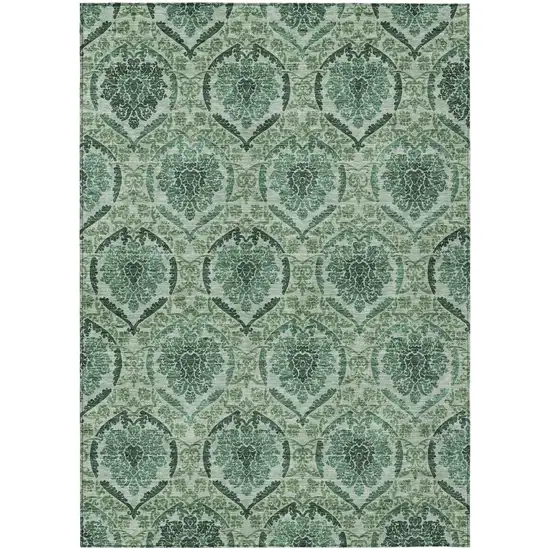 Fern Green And Emerald Medallion Washable Indoor Outdoor Area Rug Photo 2