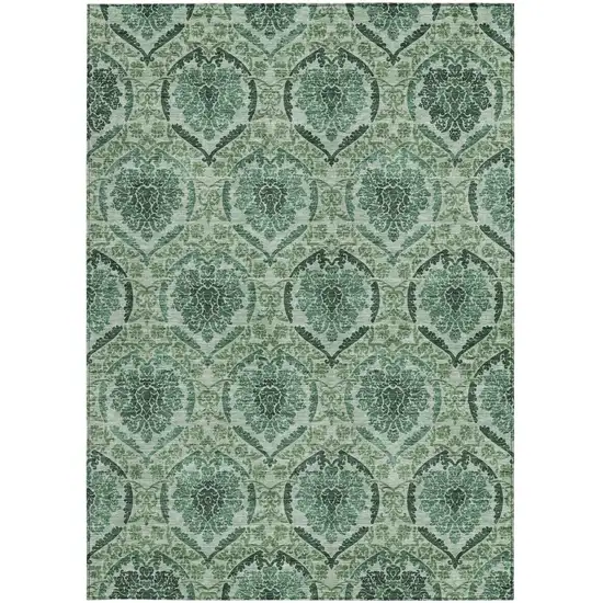 Fern Green And Emerald Medallion Washable Indoor Outdoor Area Rug Photo 7