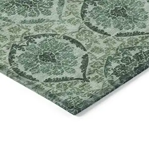 Photo of Fern Green And Emerald Medallion Washable Indoor Outdoor Area Rug