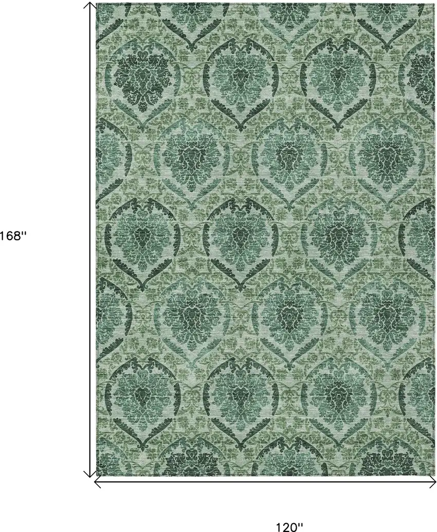 Fern Green And Emerald Medallion Washable Indoor Outdoor Area Rug Photo 3