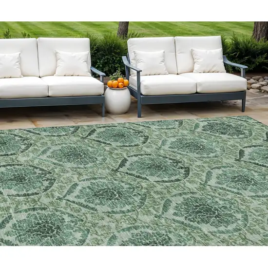 Fern Green And Emerald Medallion Washable Indoor Outdoor Area Rug Photo 1