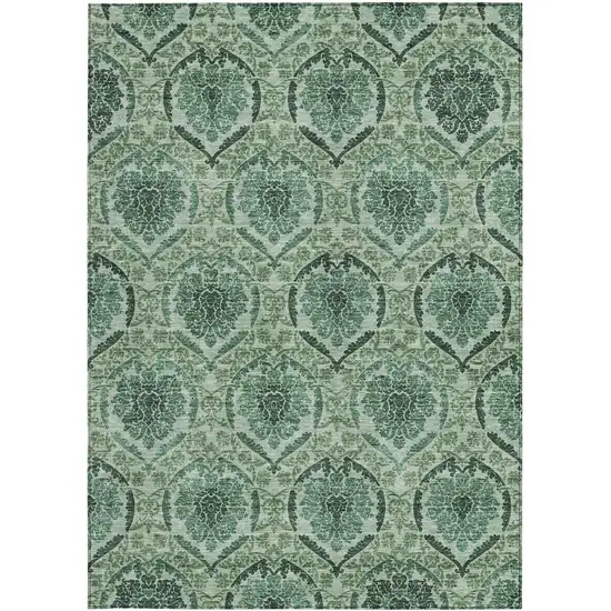 Fern Green And Emerald Medallion Washable Indoor Outdoor Area Rug Photo 7
