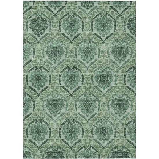Fern Green And Emerald Medallion Washable Indoor Outdoor Area Rug Photo 2