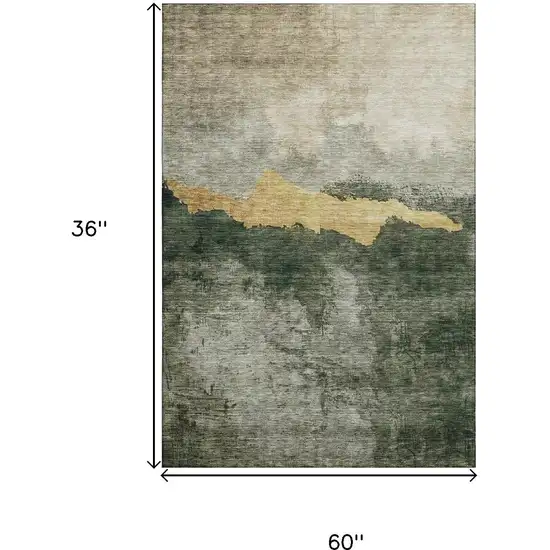 Fern Green And Gold Abstract Washable Area Rug With UV Protection Photo 8