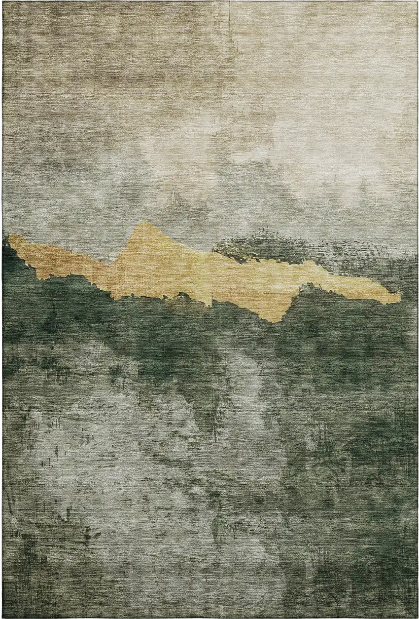 Fern Green And Gold Abstract Washable Area Rug With UV Protection Photo 3