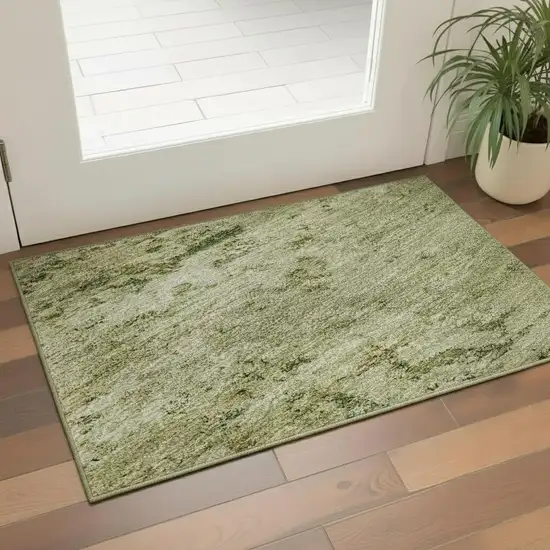 Fern Green And Gold Abstract Washable Area Rug With UV Protection Photo 2