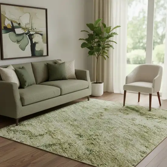 Fern Green And Gold Abstract Washable Area Rug With UV Protection Photo 2