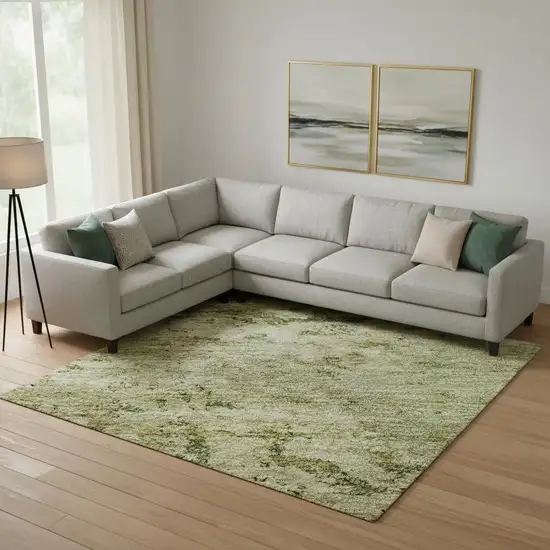 Fern Green And Gold Abstract Washable Area Rug With UV Protection Photo 2