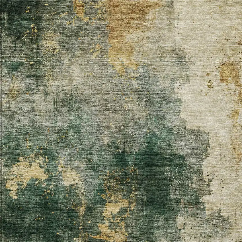 Fern Green And Gold Abstract Washable Indoor Outdoor Area Rug Photo 5
