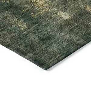 Photo of Fern Green And Gold Abstract Washable Indoor Outdoor Area Rug
