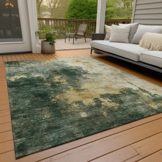 Fern Green And Gold Abstract Washable Indoor Outdoor Area Rug Photo 9