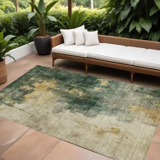 Fern Green And Gold Abstract Washable Indoor Outdoor Area Rug Photo 1