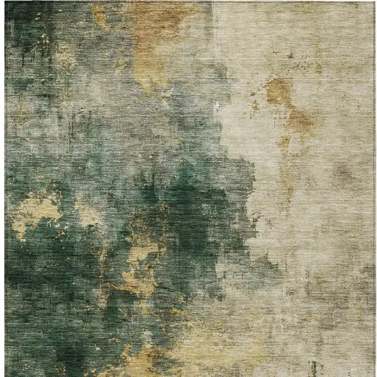 Fern Green And Gold Abstract Washable Indoor Outdoor Area Rug Photo 6