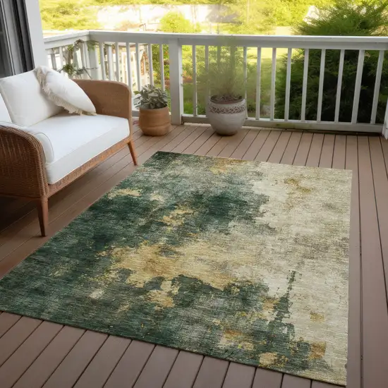 Fern Green And Gold Abstract Washable Indoor Outdoor Area Rug Photo 7