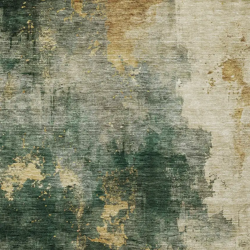 Fern Green And Gold Abstract Washable Indoor Outdoor Area Rug Photo 5