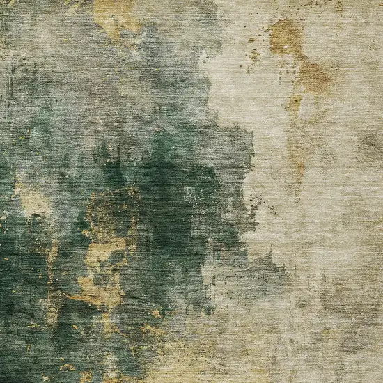 Fern Green And Gold Abstract Washable Indoor Outdoor Area Rug Photo 5