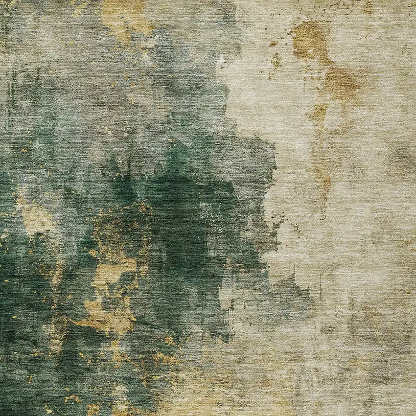 Fern Green And Gold Abstract Washable Indoor Outdoor Area Rug Photo 5