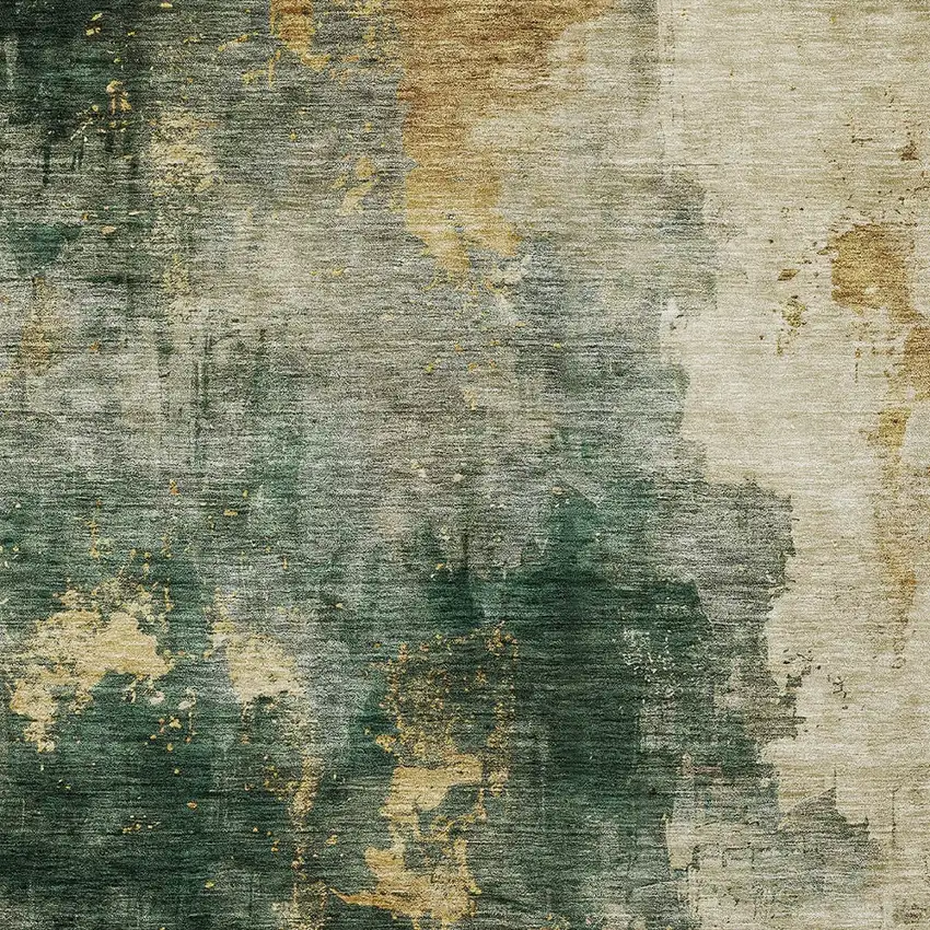Fern Green And Gold Abstract Washable Indoor Outdoor Area Rug Photo 5