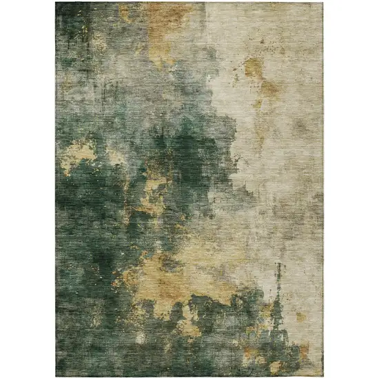 Fern Green And Gold Abstract Washable Indoor Outdoor Area Rug Photo 2