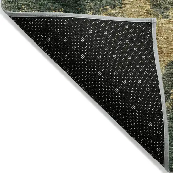 Fern Green And Gold Abstract Washable Indoor Outdoor Area Rug Photo 3