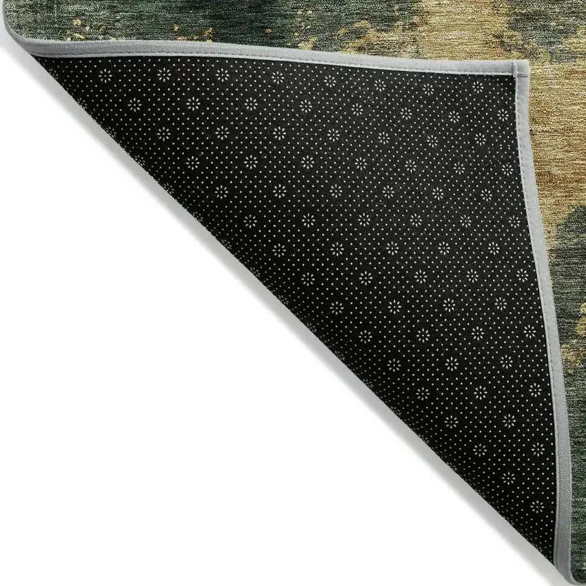 Fern Green And Gold Abstract Washable Indoor Outdoor Area Rug Photo 3