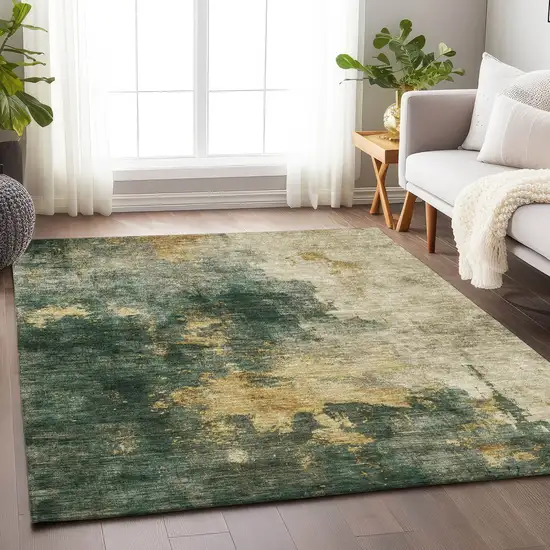 Fern Green And Gold Abstract Washable Indoor Outdoor Area Rug Photo 8
