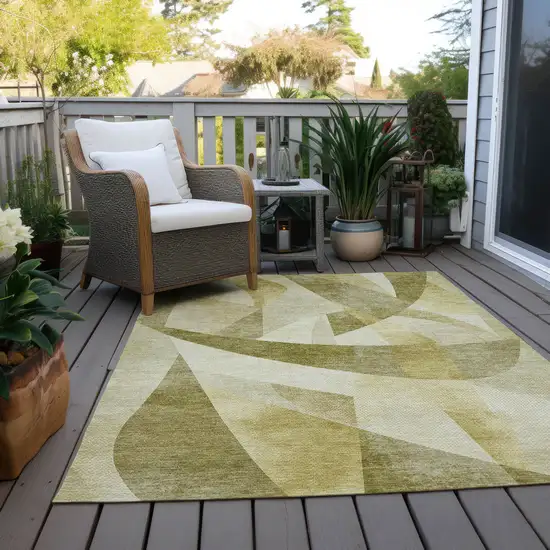 Fern Green And Gold Abstract Washable Indoor Outdoor Area Rug Photo 7