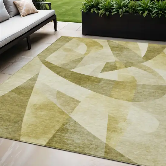 Fern Green And Gold Abstract Washable Indoor Outdoor Area Rug Photo 2