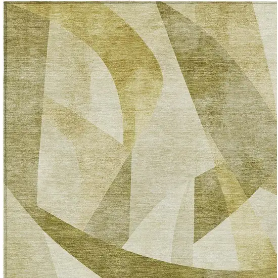 Fern Green And Gold Abstract Washable Indoor Outdoor Area Rug Photo 4