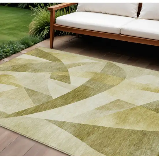 Fern Green And Gold Abstract Washable Indoor Outdoor Area Rug Photo 2