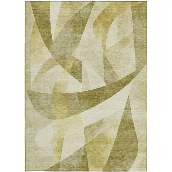 Fern Green And Gold Abstract Washable Indoor Outdoor Area Rug Photo 3