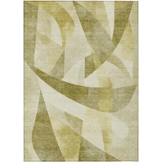 Fern Green And Gold Abstract Washable Indoor Outdoor Area Rug Photo 1