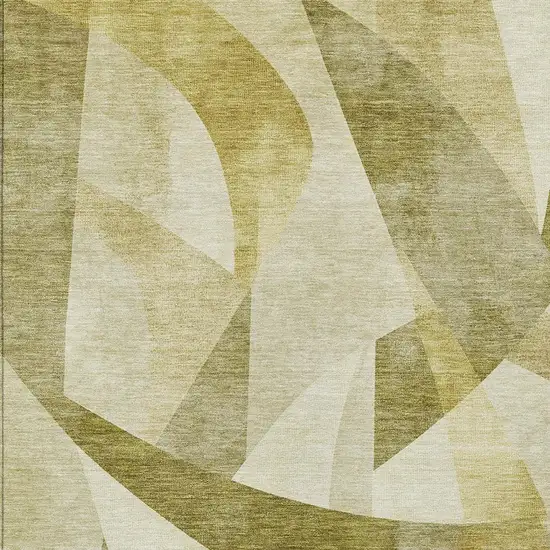Fern Green And Gold Abstract Washable Indoor Outdoor Area Rug Photo 4