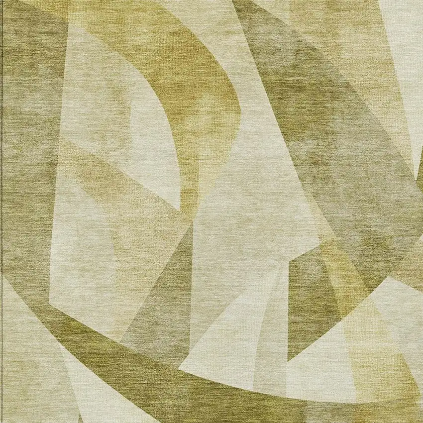 Fern Green And Gold Abstract Washable Indoor Outdoor Area Rug Photo 4