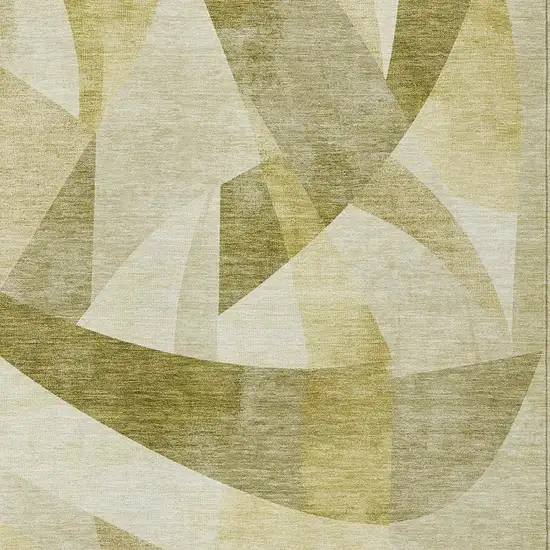 Fern Green And Gold Abstract Washable Indoor Outdoor Area Rug Photo 4