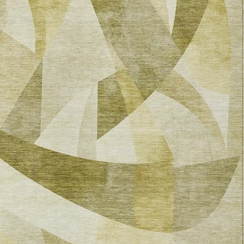 Fern Green And Gold Abstract Washable Indoor Outdoor Area Rug Photo 4