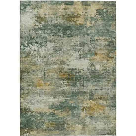 Fern Green And Gold Abstract Washable Indoor Outdoor Area Rug Photo 7